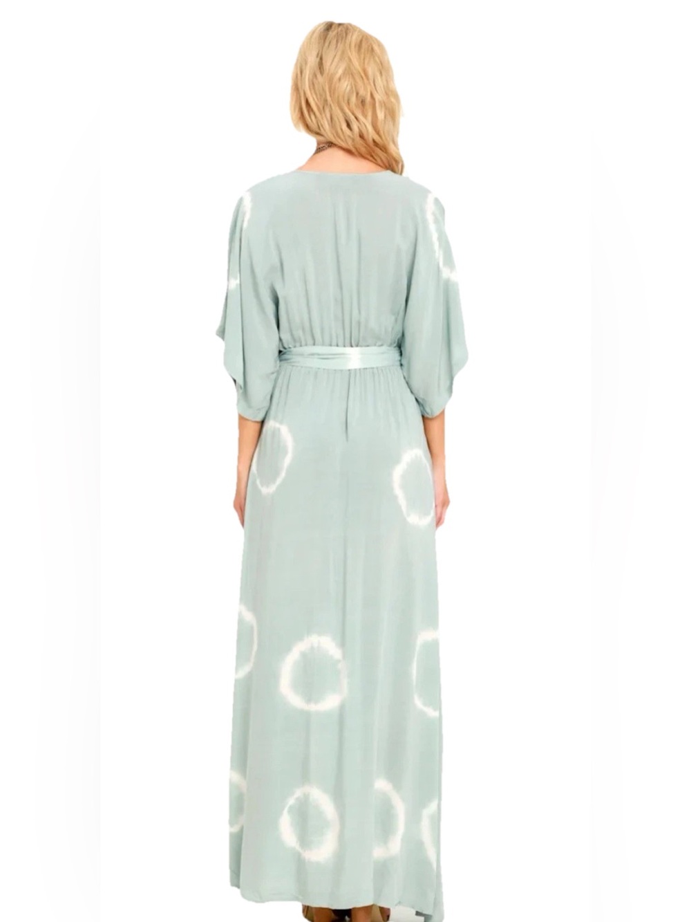 NWT Lulu's Long Live Love Sage Green Tie-Dye Wrap Maxi Dress - XL - Picture 4 of 11